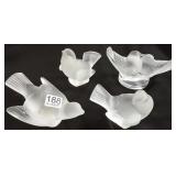4 signed Lalique bird figures (2 chipped)