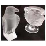 5" Lalique eagle & 4" Lalique lion vase