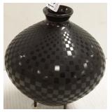 6" signed Jaime black on black pot on stand