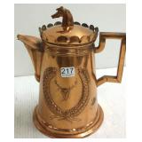 Unique hand wrought copper coffee pot with horse