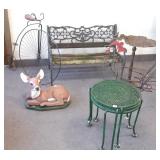 Group of garden decor including a deer figure,