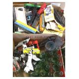 Group of trains, toys, knife, Coke bottles, etc.