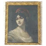 Framed antique oil on canvas portrait of a lady