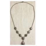 Filigree sterling necklace set with garnets