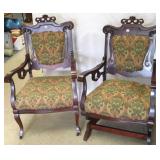 Matching carved Victorian rocker & armchair