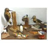 9 folk art etc. carved wood birds