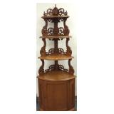 Antique Victorian walnut corner etagere cabinet