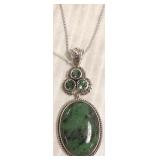 Sterling, green stone & peridot pendant on chain