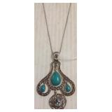 Sterling pendant set with turquoise & topaz on