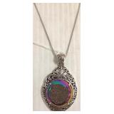 Large sterling pendant set with druse on chain