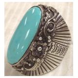 Large Southwest sterling ring set with turquoise