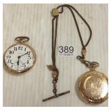 2 pocket watches- Elgin, Waltham & a chain