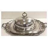 Antique silverplate large food dome & 2 trays