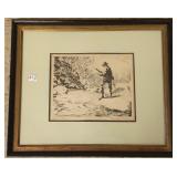 Framed pencil signed Ettinger etching 9 1/2" x