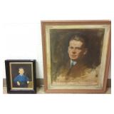 Framed oil on canvas - portrait of a man & a child