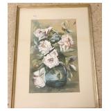 Victorian framed watercolor still life- roses 22"