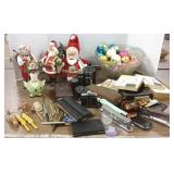 Group including Christmas figures, pens, cribbage