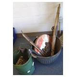 Metal bushel basket with primitives, etc.