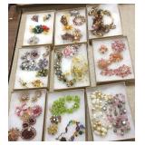 Group vintage brooches, earrings, necklaces,