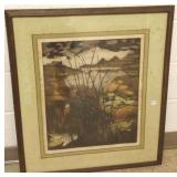 Framed pencil signed etching (as seen) 11" x 18"