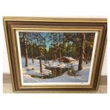 Framed signed oil on board - winter scene -