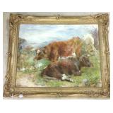 Signed & dated W. Hudgins 1869 oil on board- cows