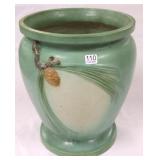 Large 14" Roseville green pinecone sand jar -