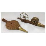 2 early bellows including carved cat motif- dated