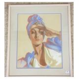 Framed unsigned pastel- lady- 13" x 16" inside