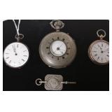 3 early silver watches & hallmarked watch key