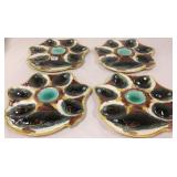 4 antique Majolica oyster plates with fish &