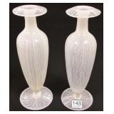 Pair approx 9 1/2" Italian Latticino art glass