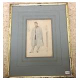 Framed watercolor & graphite painting of military