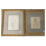 2 framed antique military drawings - 1 dated 1849