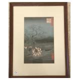 Framed Hiroshige woodblock "New Years Eve