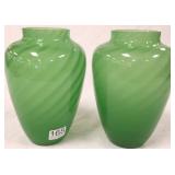 Pair of signed Steuben jade vases- 7" high