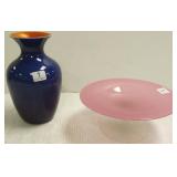 7 3/4" art glass vase & 3 1/4" high Steuben