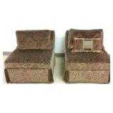 2 upholstered armless chairs with pillows