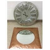 32" diameter metal clock & a metal framed