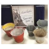 Group galvanized buckets & a Charlie Chaplin