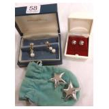 Pair Tiffany sterling earrings, pair 14k & diamond