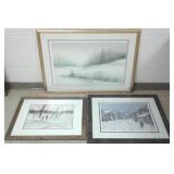 Framed signed Haefele watercolor & 2 framed signed