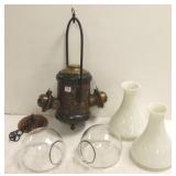 Antique embossed 2-light angle lamp with glass