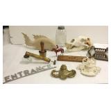 Group including inkwells, wood carving, etc.