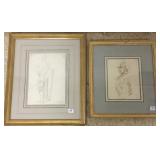 2 framed antique military drawings - 1 dated 1849