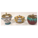 3 assorted inkwells including French Faience,