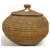 Approx. 11" diameter antique Inuit covered basket