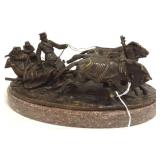 Signed Russian bronze Troika sleigh & horses with