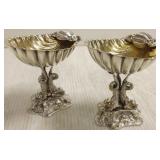 2- 5" dolphin & shell motif silverplate compotes