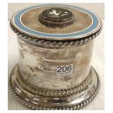Antique silverplate covered box with enameling &